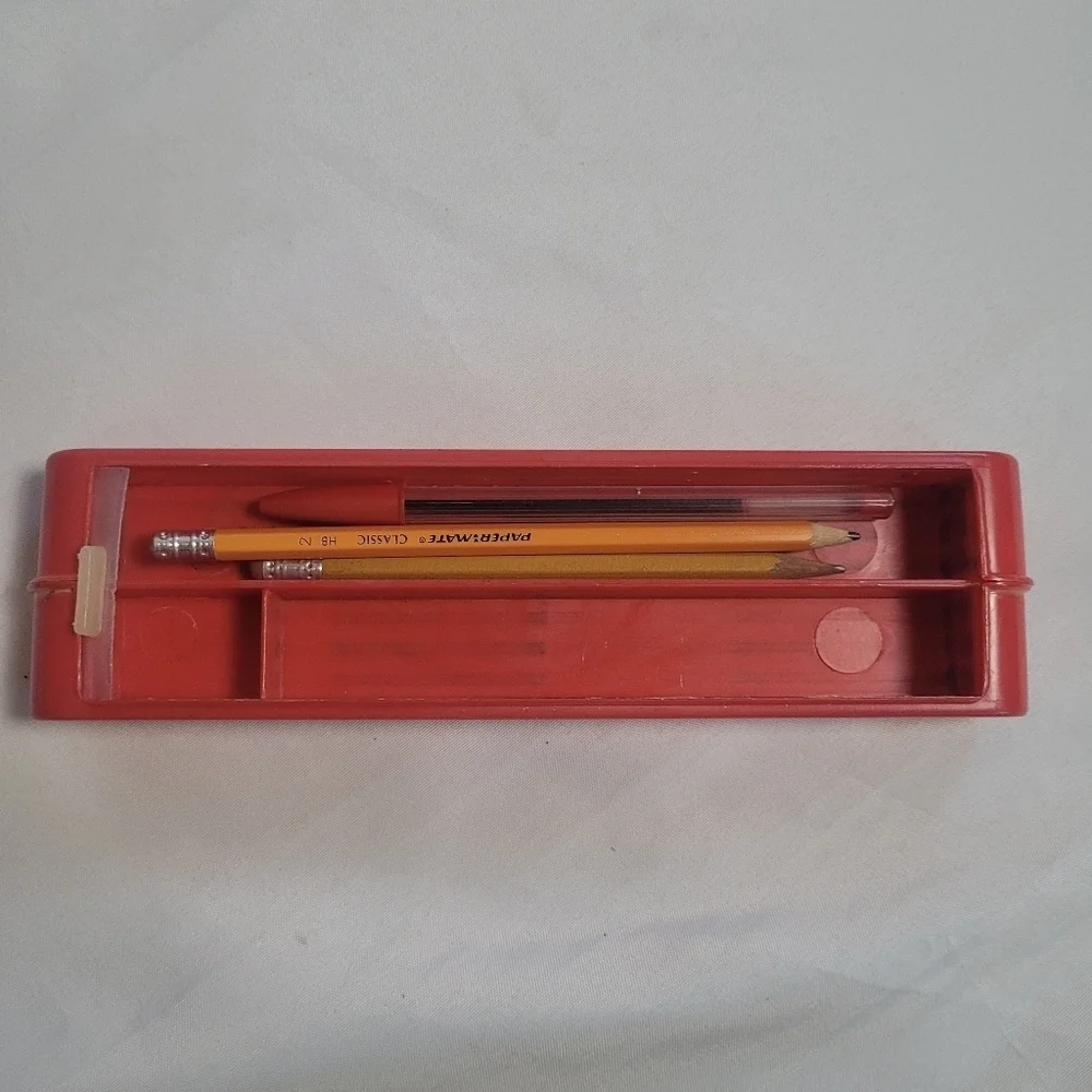 Hasbro Vintage Red Roll Top Pencil Case Made In USA *Rare*
